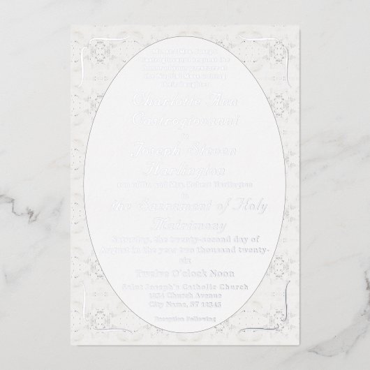  Witte Kant Katholieke bruiloft Folie Uitnodiging (Voorkant)