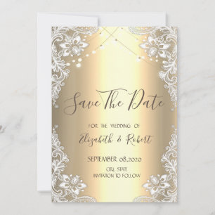 Witte kant, Koord het goud van Lichten sparen de D Save The Date