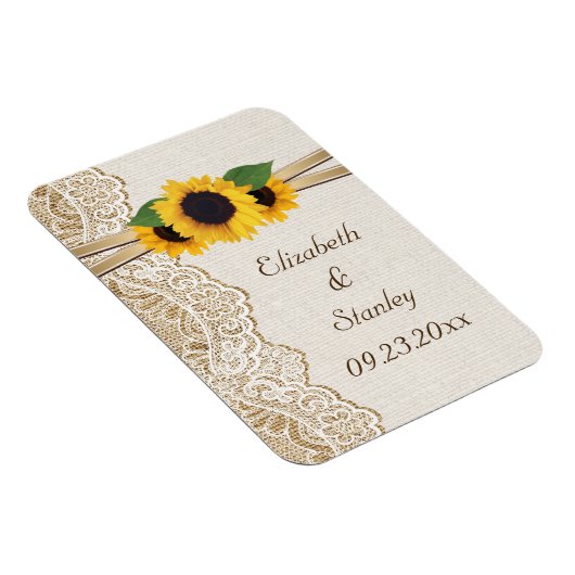 Witte kant, lint, zonnebloemen en jute bruiloft magneet (Rechterzijde)