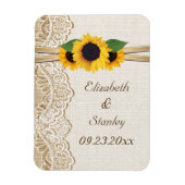 Witte kant, lint, zonnebloemen en jute bruiloft magneet (Verticaal)