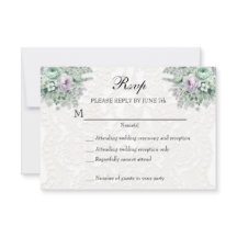 Witte kant mint groene lavendel bloem RSVP