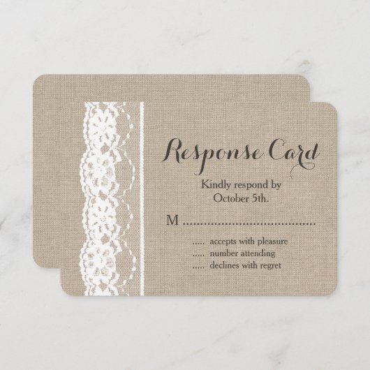 Witte kant op Burlap RSVP 2 (Voorkant / Achterkant)