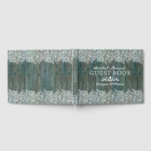 Witte kant op mos-groene houten textuur gastenboek (Volledig)