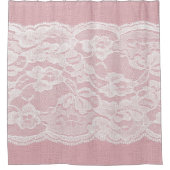 Witte kant op pastroze linnen textuur douchegordijn (Voorkant)