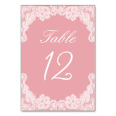 Witte kant op roze tafel nummer kaart (Achterkant)