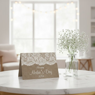 Witte kant op rustieke jute Happy Moederdag Kaart