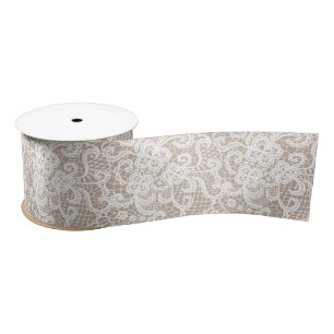 Witte Kant op Taupe Lint