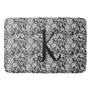 Witte kant op zwart met monogram badmat