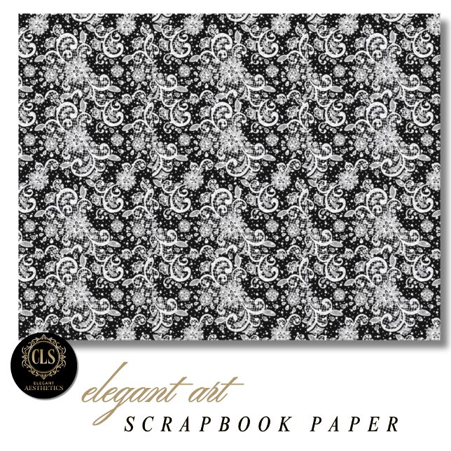 Witte kant op zwart schrijfboekpapier (White Lace on Black Scrapbook Paper)