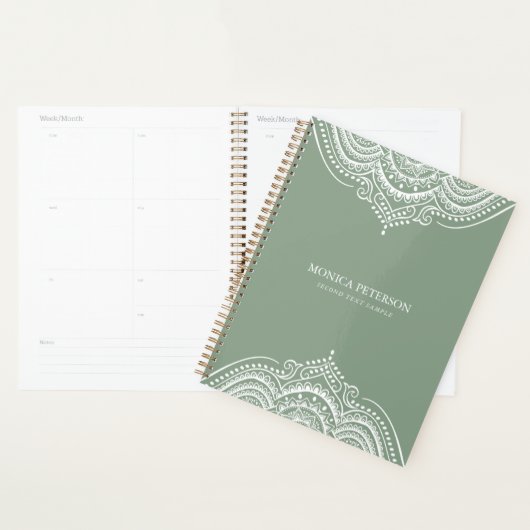 Witte kant Paisley Mandala op Sagr Green Planner (Display)