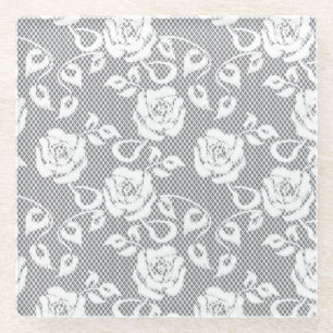 Witte kant patroon op grijze achtergrond glazen onderzetter