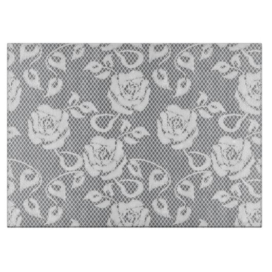 Witte kant patroon op grijze achtergrond snijplank (Voorkant)