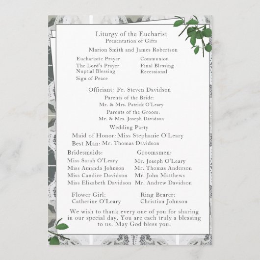 Witte kant & Roos bladeren nuptiale massa Programma (Achterkant)