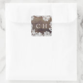 Witte Kant | Schuur Houten Monogram Bruiloft Vierkante Sticker (Tas)