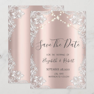 Witte kant,Sliert Lichtjes Roze Goud Bewaar De Dat Save The Date