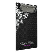 Witte Kant Zwart Damasks Mini Klembord (Schuin)