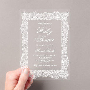 Witte Kanten Baby Shower Acryl Uitnodigingen