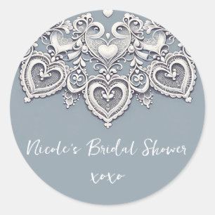 Witte Kanten Hartjes Romantische Charme Bruids Sho Ronde Sticker