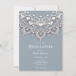 Witte Kanten Hartjes Romantische Charme Quinceañer Kaart
