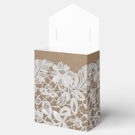 Witte Kanten | Kraft Papier Bruiloft Favoriet Doze Bedankdoosjes (Geopend)