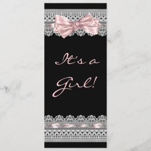 Witte Kanten Roze en Zwarte Baby Meisje Shower Kaart
