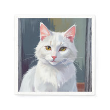Witte Kat | Aquarel Kat Huisdier Schilderij