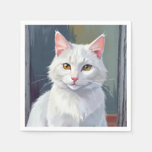 Witte Kat   Aquarel Kat Huisdier Schilderij Servet