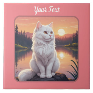 Witte kat bij het meer tegeltje