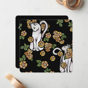Witte kat bloemen notitiekaartje