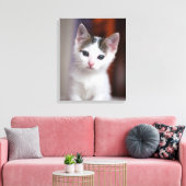 Witte Kat Canvas Afdruk (Insitu (Woonkamer))