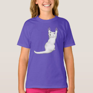Witte kat cartoon krassen en scheuren t la t-shirt