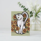 Witte kat Daisy Flowers Cats Briefkaart (Staand voorkant)
