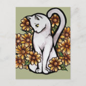 Witte kat Daisy Flowers Cats Briefkaart (Voorkant)