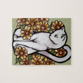 Witte kat Daisy Flowers Cats Legpuzzel (Horizontaal)