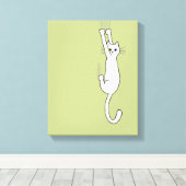 Witte kat die blijft hangen met wetten canvas afdruk (Insitu (Houten vloer))