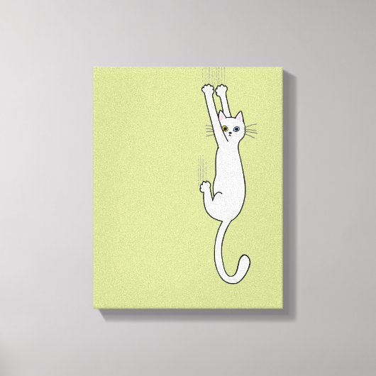 Witte kat die blijft hangen met wetten canvas afdruk (Voorkant)