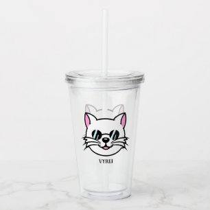 Witte kat draagt zwarte bril / zonnebril acryl drinkbeker