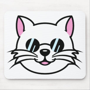 Witte kat draagt zwarte bril / zonnebril muismat