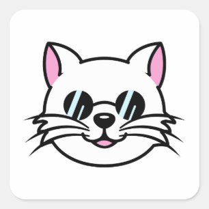 Witte kat draagt zwarte bril / zonnebril vierkante sticker