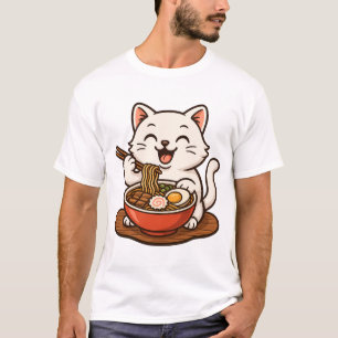 Witte kat eet Ramen T-shirt