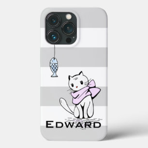 Witte kat en vis iPhone 13 pro hoesje