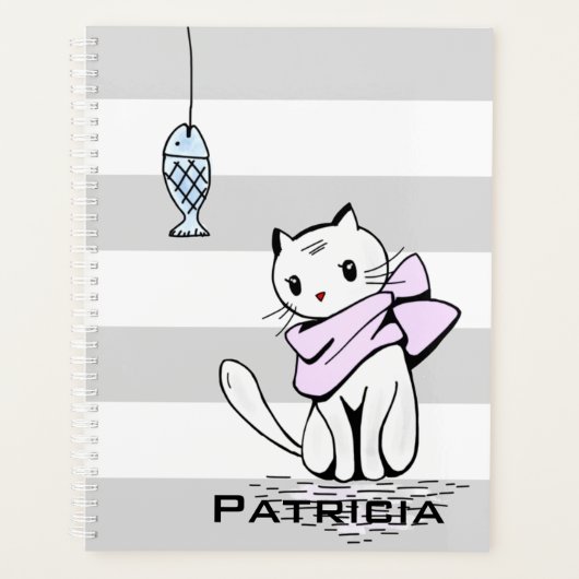 Witte kat en vis planner (Voorkant)