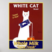 Witte kat en volle melk poster (Voorkant)