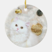 Witte kat en witte kerstboom keramisch ornament (Achterkant)