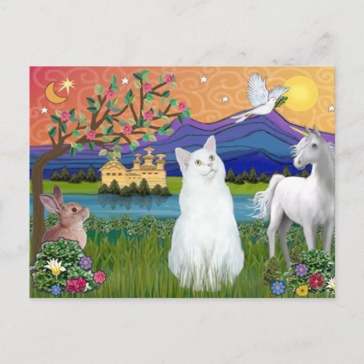 Witte kat - Fantasy Land Briefkaart (Voorkant)
