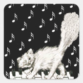 Witte kat fluffy Tail op pianokleien Vierkante Sticker (Voorkant)
