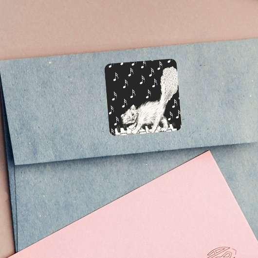 Witte kat fluffy Tail op pianokleien Vierkante Sticker