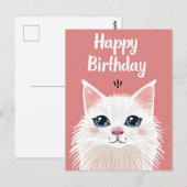 Witte kat gefeliciteerd briefkaart (Voorkant / Achterkant)