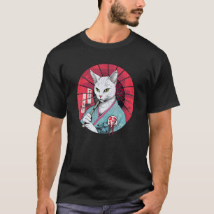 Witte Kat Geisha Grappige Huisdier Kimono T-shirt