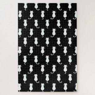 Witte kat geïsoleerd op Black Polka Dot Pattern Legpuzzel